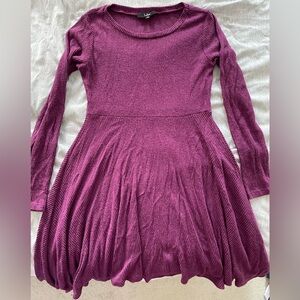 Fit and Fair Mauve Purple Ribbed Knit Long Sleeve Skater Dress (SHORT)